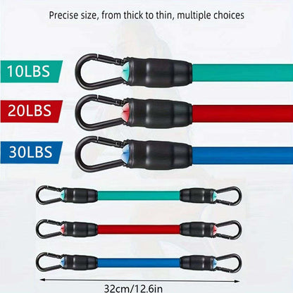Ankle strap resistance bands in blue red and green with carabiner clips for adjustable strength training