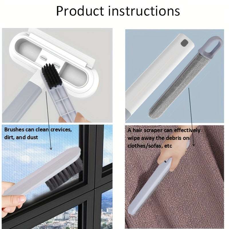 Multi-functional window cleaning brush and mini pet hair remover for home use