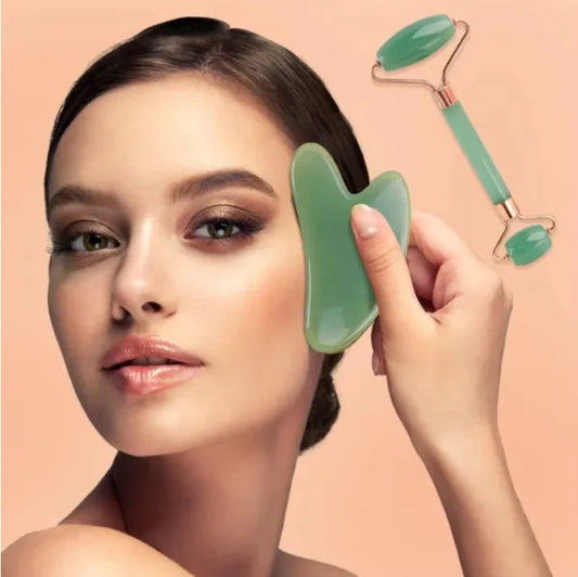 Gua Sha Board 2PCS Massage Stone For Facial Body Skincare Roller Scraping Massager Natural Resin Facial Lifting Scraper Neck Anti Wrinkle Massager Tool - The Peppermint Room