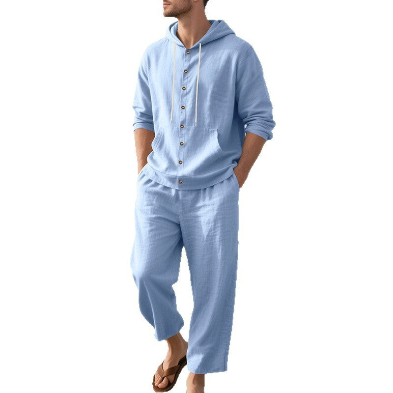 Hooded Long-sleeved Shirt Trousers Casual Suit Men - The Peppermint Room