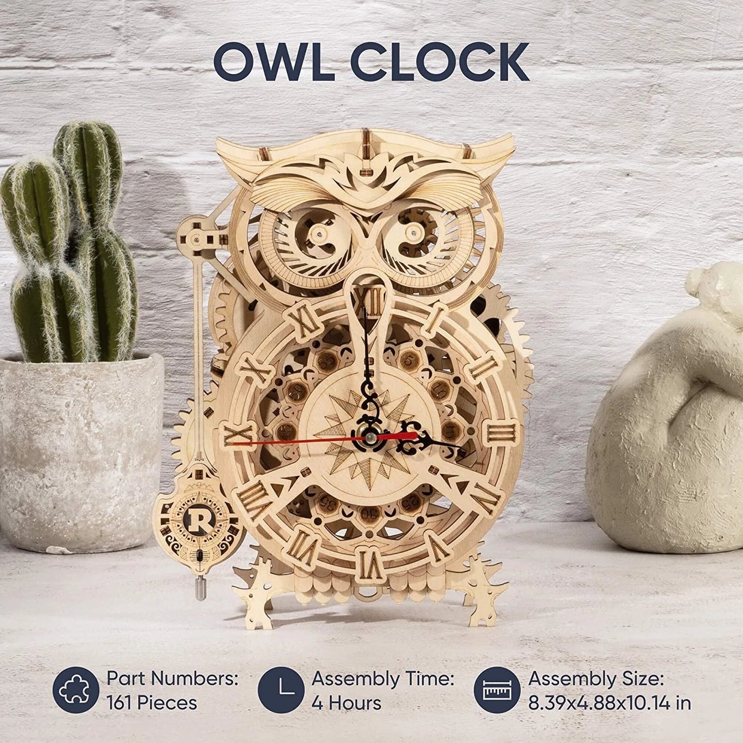 Robotime Rokr Creative DIY Toys 3D Owl Wooden Clock Building Block Kits For Children Christmas Gifts Home Decoration LK503 - The Peppermint Room
