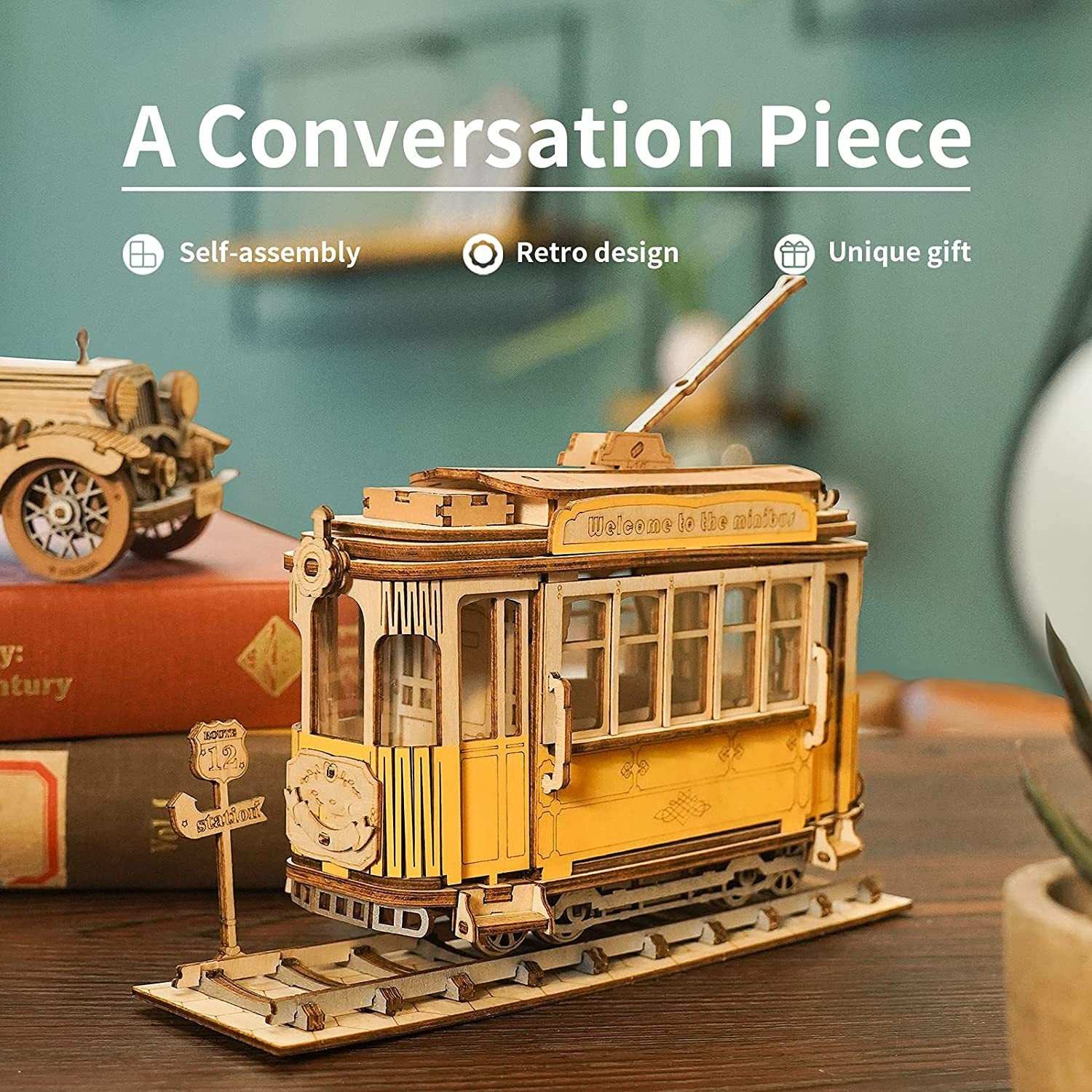 Robotime Rolife vintage car 3D wooden puzzle toy for children with retro design and self-assembly features