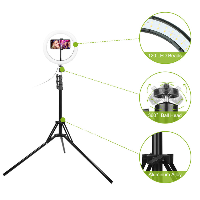 10in LED Selfie Ring Light Dimmable 120 LEDs Makeup Ring Lights With Adjustable Tripod Stand Cell Phone Holder USB Powered For YouTube Video Live Stream Makeup Photography - The Peppermint Room