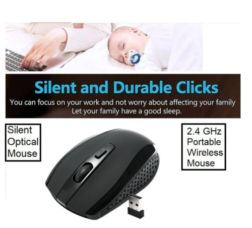 2.4GHz BLACK WIRELESS USB MOUSE SCROLL  CORDLESS OPTICAL FOR  PC LAPTOP UK - The Peppermint Room