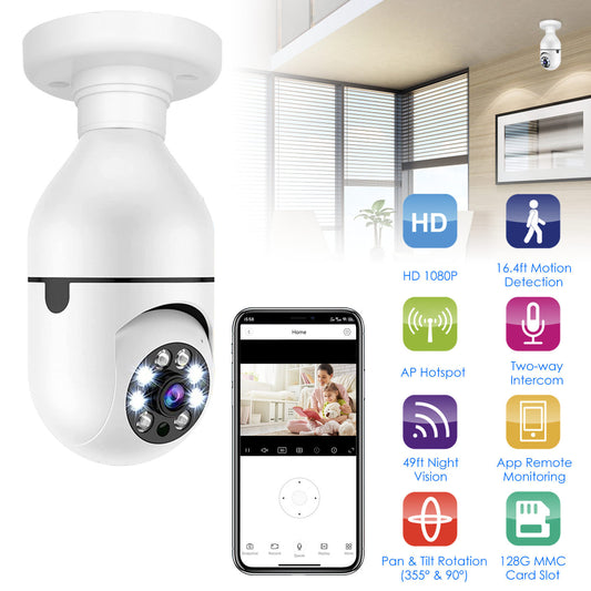 1Pc E27 WiFi Bulb Camera 1080P FHD WiFi IP Pan Tilt Security Surveillance Camera With Two-Way Audio Night Vision Motion Detection Function APP Control - The Peppermint Room