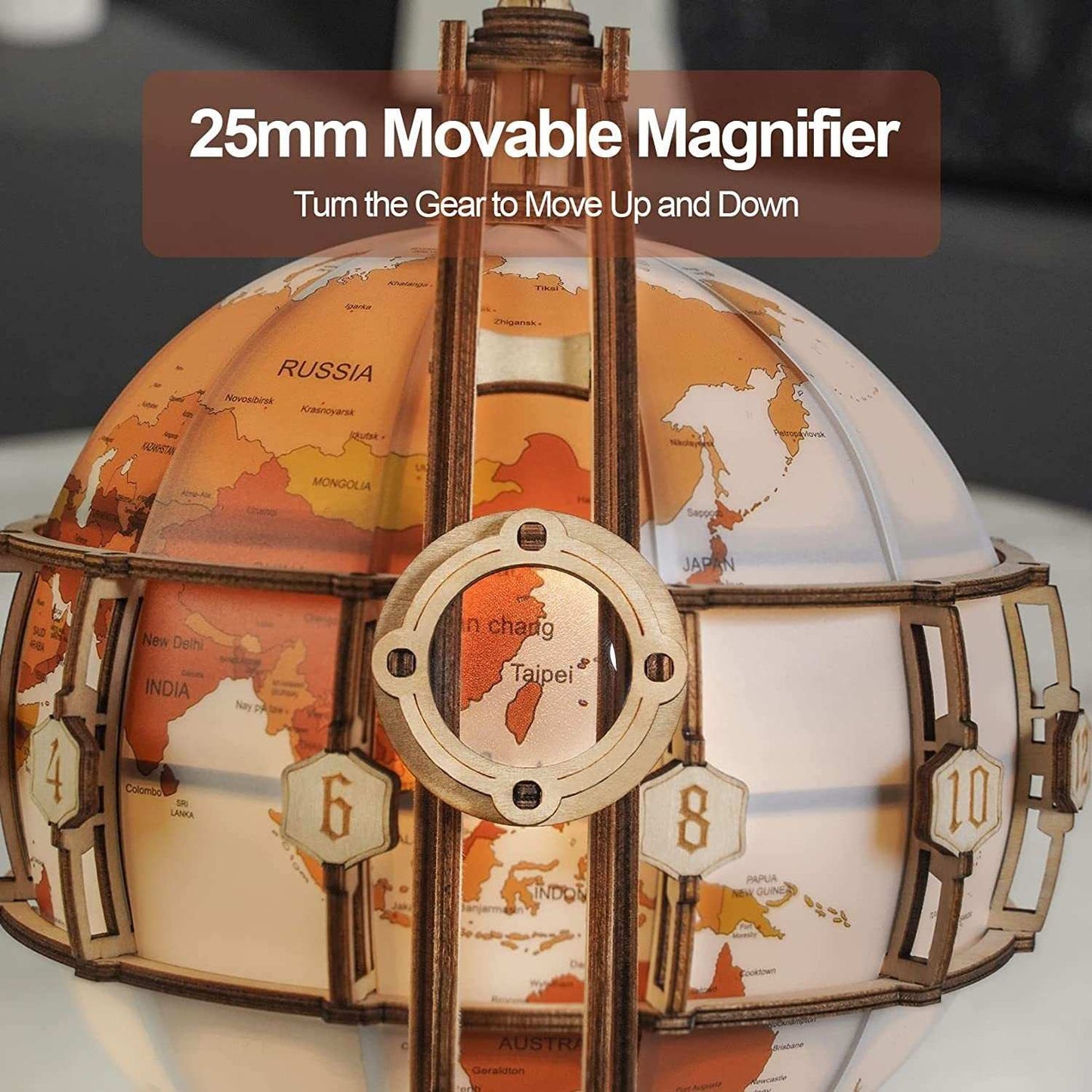 Rokr Luminous Globe 3D wooden model with movable magnifier and 180 pieces assembly kit