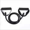 Black latex resistance bands with foam handles for yoga and fitness exercises