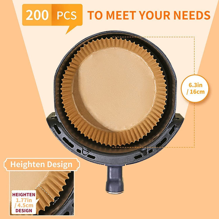 200pcs Air Fryer Paper Liners – 6.3in Non-Stick Round