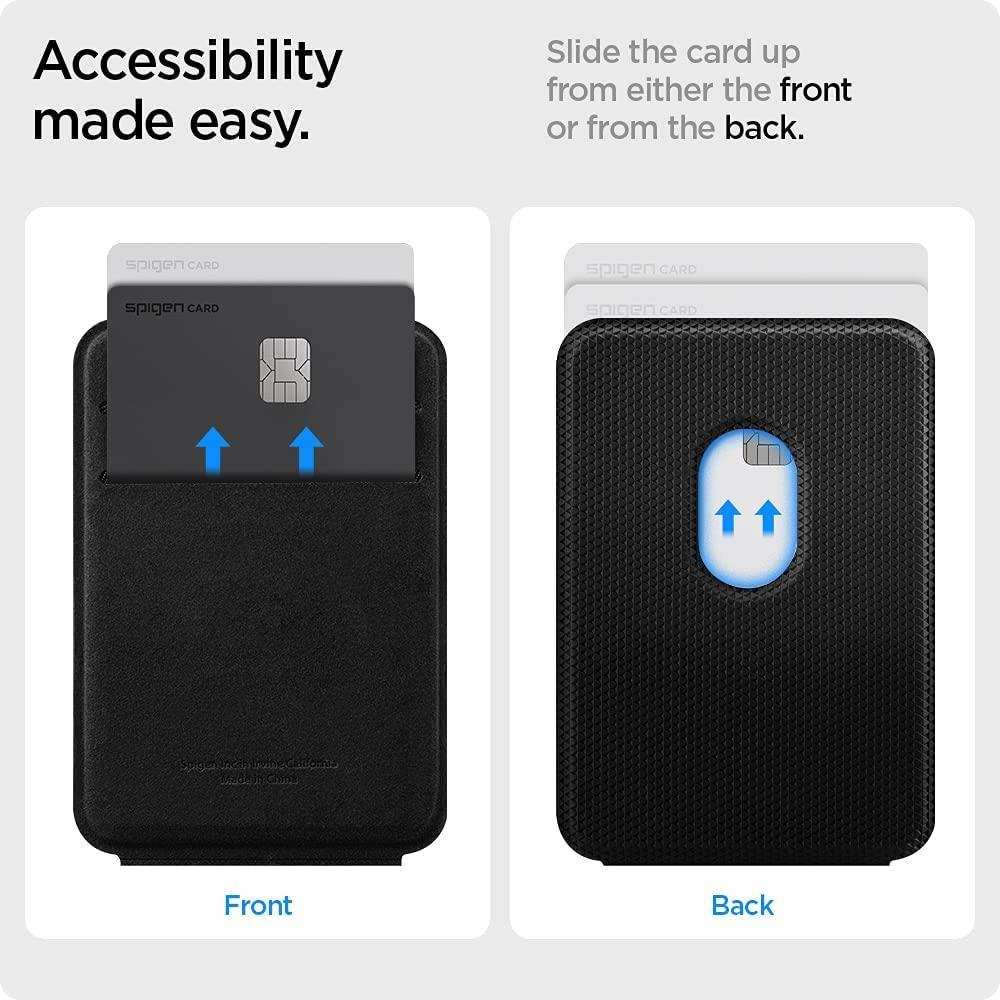 Black magnetic card holder for iPhone with front and back card access