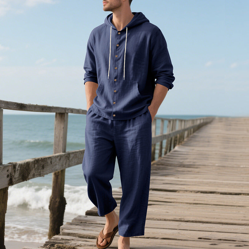 Hooded Long-sleeved Shirt Trousers Casual Suit Men - The Peppermint Room
