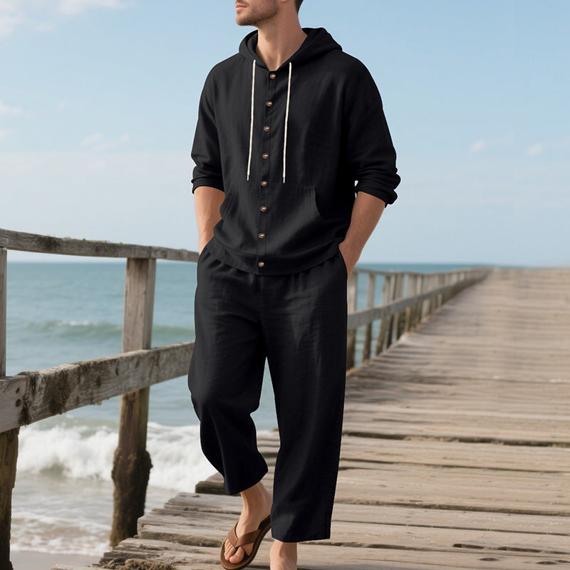 Hooded Long-sleeved Shirt Trousers Casual Suit Men - The Peppermint Room