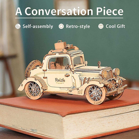 Robotime Rolife Vintage Car 3D wooden puzzle model toy for children self-assembly retro style gift