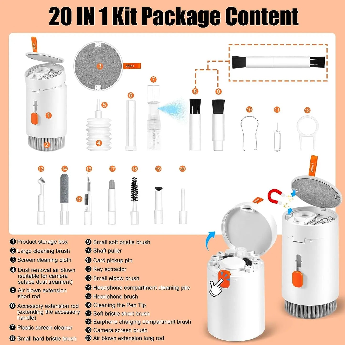 20 In 1 Laptop Phone Screen Cleaner Kit, Computer Keyboard Cleaning Brush For Phone AirPods MacBook IPad, Multifunctional Electronic Device Clean Tool For Camera Tablet Car Screens - The Peppermint Room