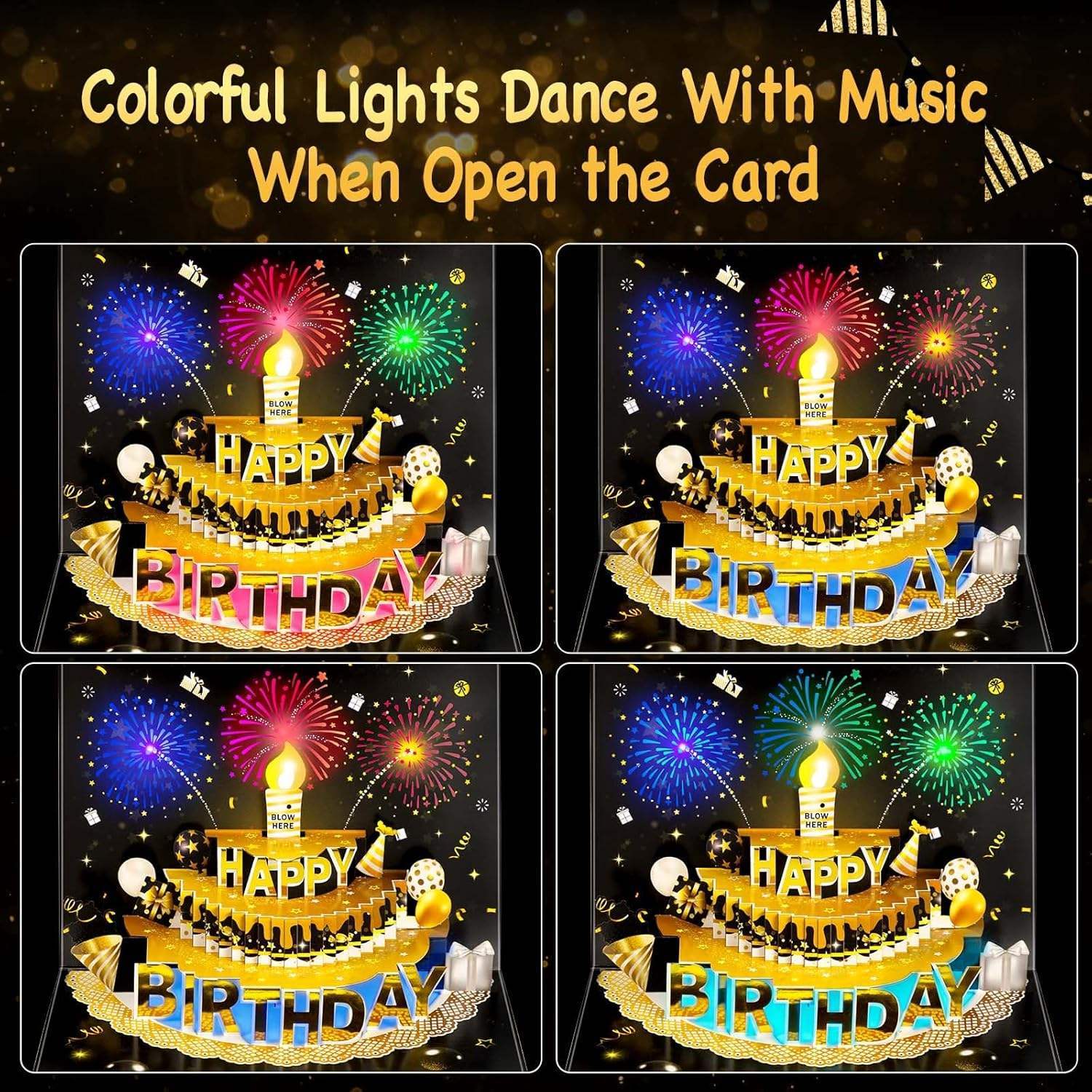 Light Music  Up Card Gift Cake Happy Birthday Card With Envelope - The Peppermint Room