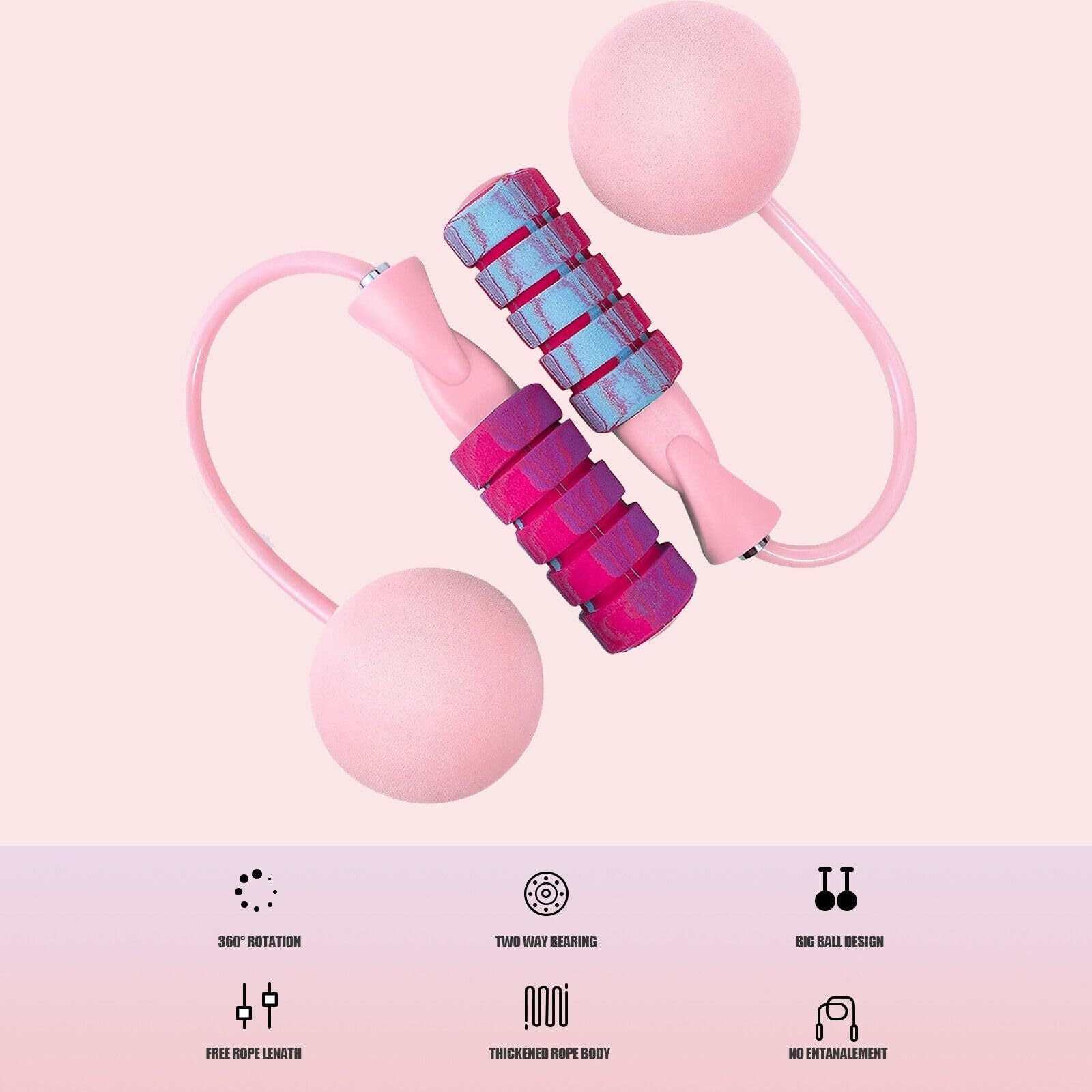 Pink and blue adjustable weighted ropeless jump rope with large balls, fitness cardio training tool for men and women