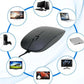 Ultra-slim black optical wired mouse with scroll wheel for PC, laptop, and desktop use