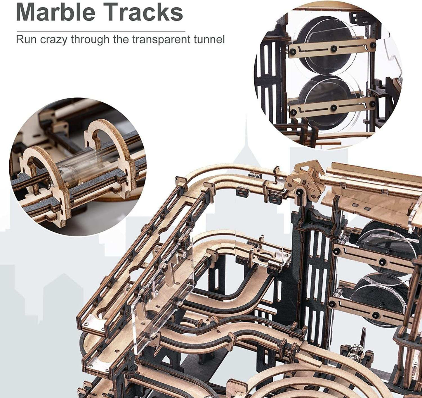 Robotime ROKR Marble Night City 3D wooden puzzle marble track assembly model toy for kids