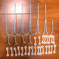 Metal ground nails and white net buckles for 8' x 5' soccer goal assembly set on wooden surface