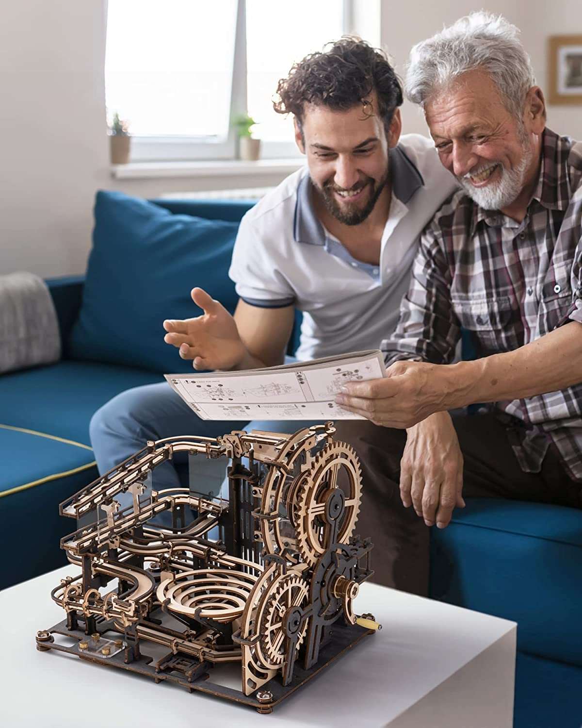 Robotime ROKR Marble Night City 3D wooden puzzle model with waterwheel assembly for children and adults