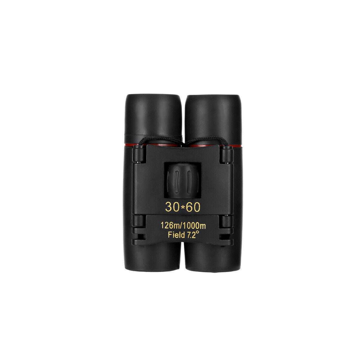 Compact black 30x60 zoom binoculars with 7.2° field of view and foldable design