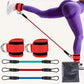 Set of colorful ankle strap resistance bands with metal buckles and elastic tubes for hip and leg strength training at home or gym