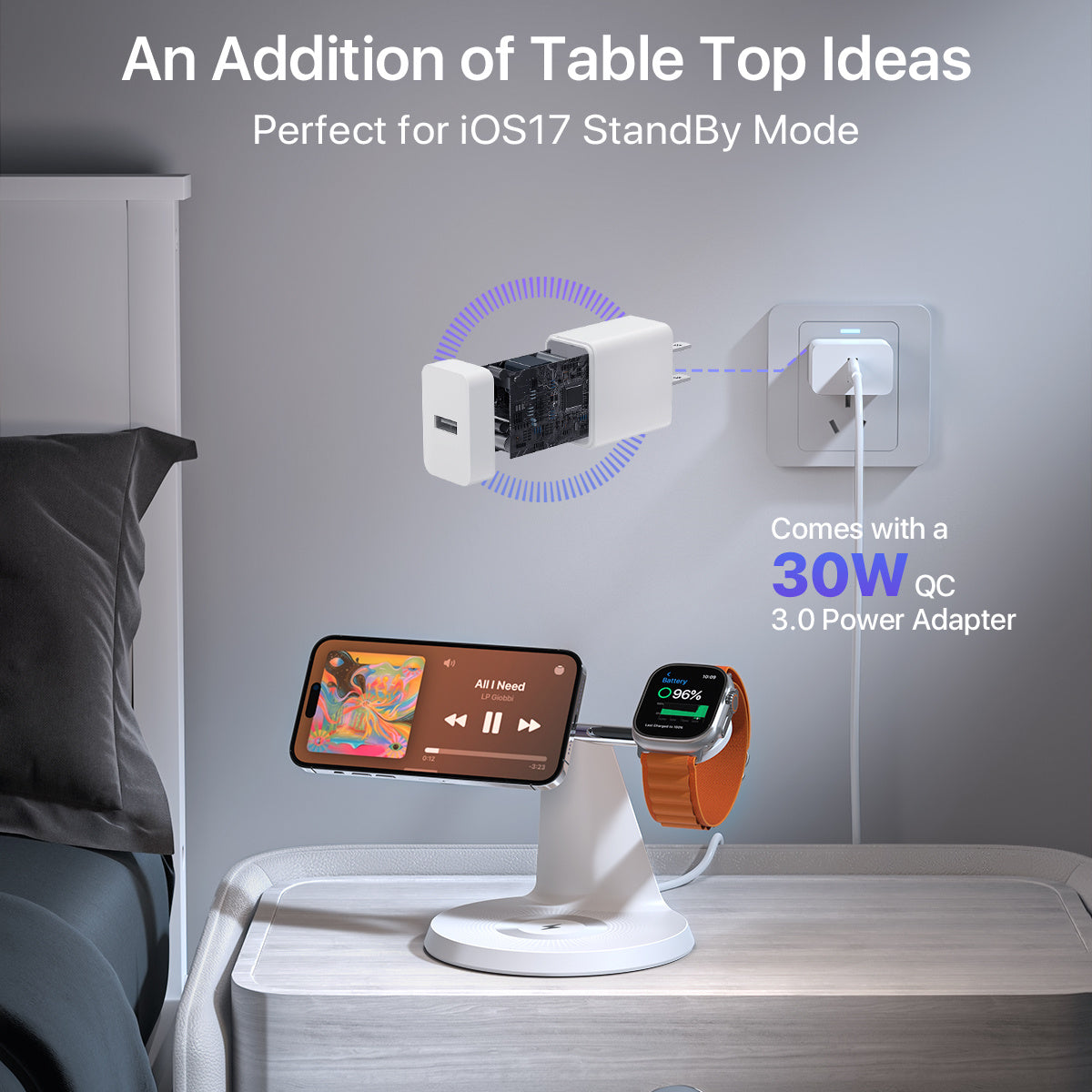 3 In 1 Wireless MagSafe Charging Station For Multiple Devices 30W Adapter Included - The Peppermint Room