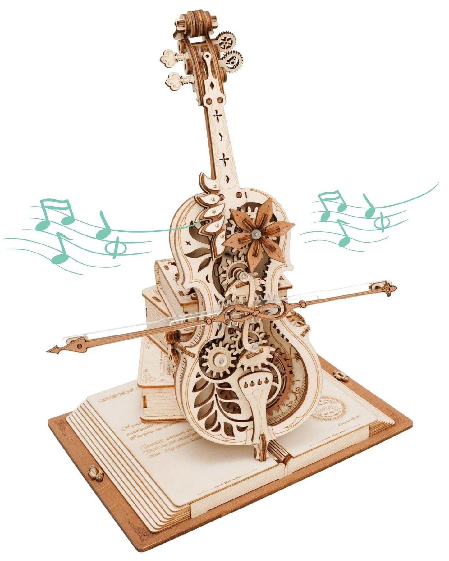 Robotime ROKR Magic Cello 3D wooden mechanical music box puzzle with moveable stem and intricate gear design