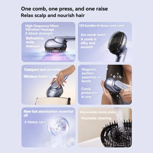 Electric Massage Brush - 1 Pc, 3 X 1.2ml Hair Oil Bottles, Multi-function Scalp Massage Comb, Can Hold Hair Oils - The Peppermint Room