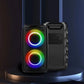 Wireless speaker with subwoofer and colorful LED light show, portable outdoor boombox with stereo sound and handle