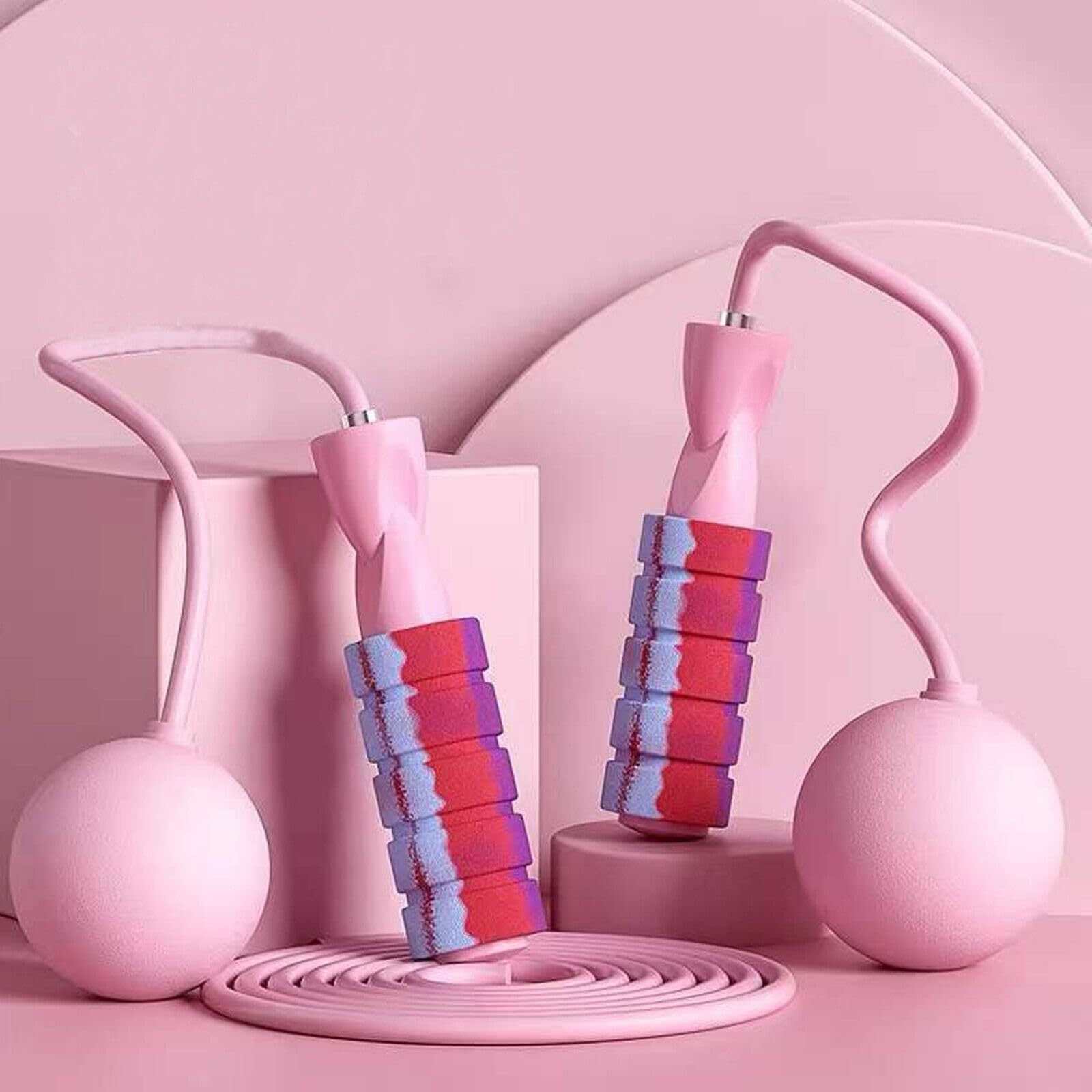 Pink cordless weighted jump rope with adjustable handles and ropeless design for fitness and cardio workouts