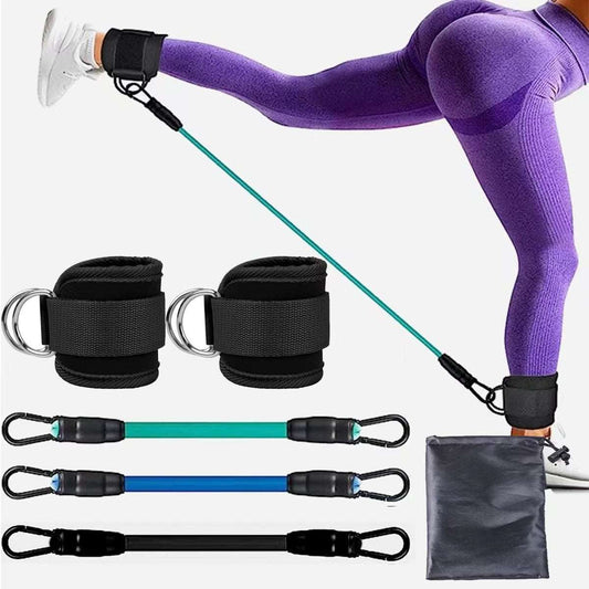Ankle strap resistance bands with adjustable elastic ropes for leg and hip strength workouts