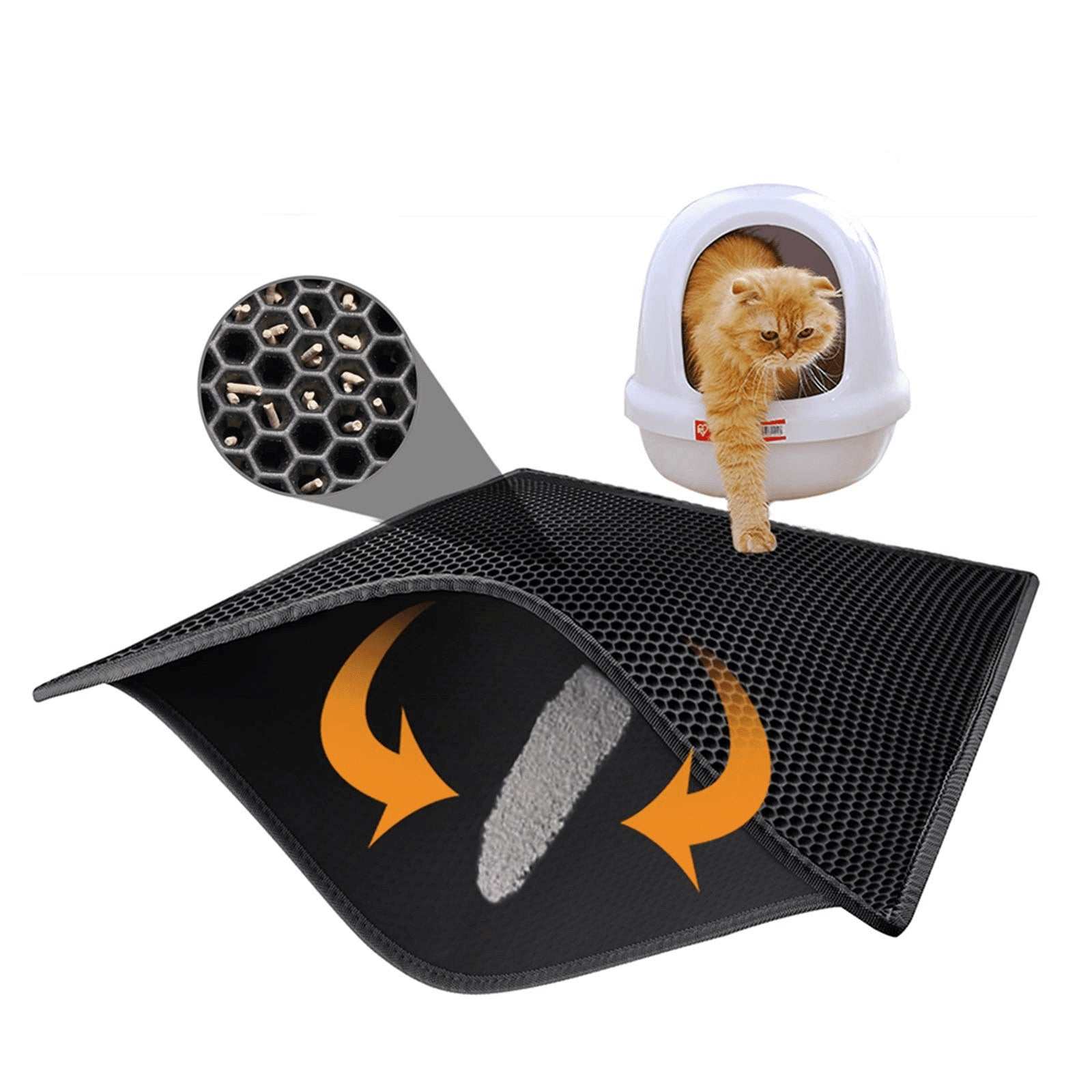 Kitty cat litter mat with double-layer honeycomb design, waterproof, non-slip, washable EVA material for trapping litter and keeping floors clean