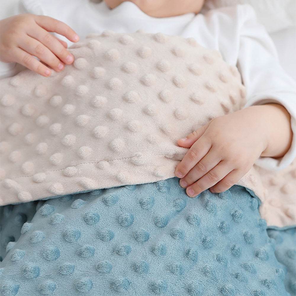Soft double-layer baby blanket with dotted texture in beige and blue colors