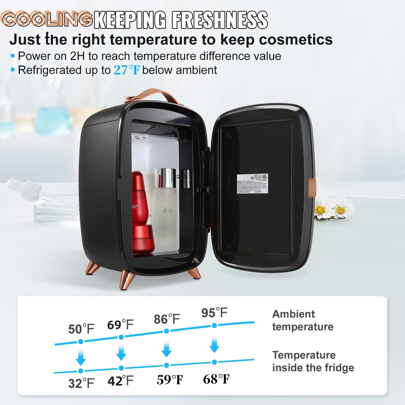 VEVOR 6L Skincare Fridge – Mirror & LED, Black - The Peppermint Room