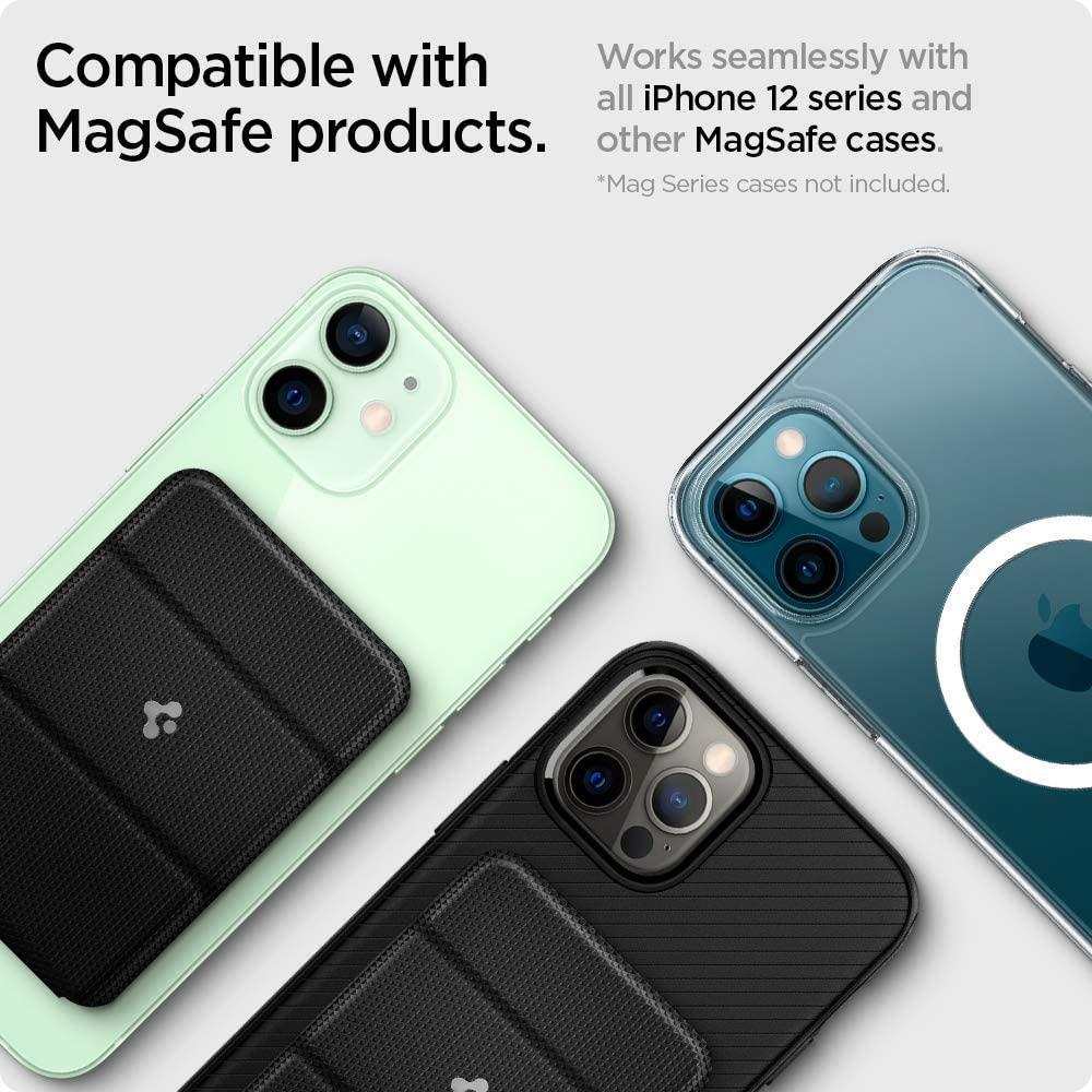 Black Magnetic Card Holder attached to iPhone compatible with MagSafe cases