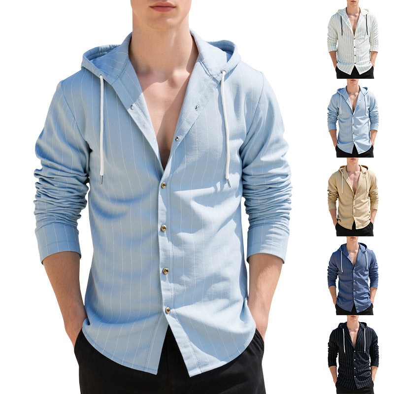 Slim-fit Hood Cardigan Casual Shirt Men - The Peppermint Room