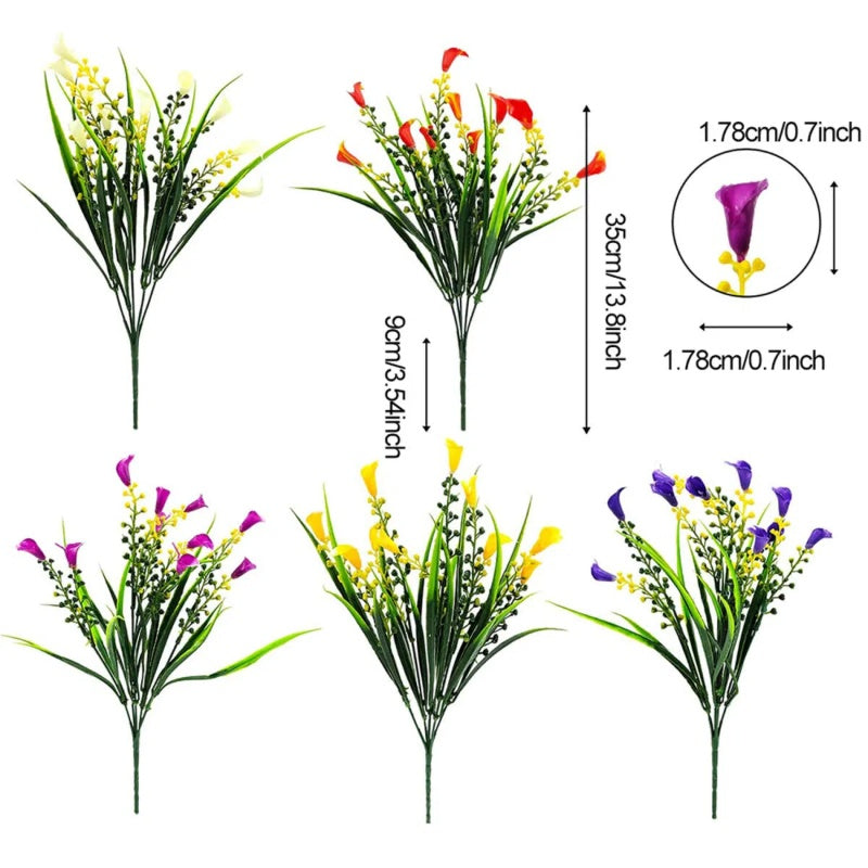 5 Bundles Artificial Calla Lilly Realistic UV Resistant Fake Flowers Faux Plastic Long Stem Plants For Indoor Planter Home Porch Yard Spring Summer Cemetery Decor - The Peppermint Room