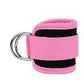 Pink ankle strap resistance band with adjustable silver buckle for leg and hip strength training