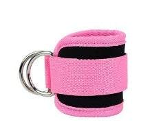 Pink ankle strap resistance band with adjustable silver buckle for leg and hip strength training