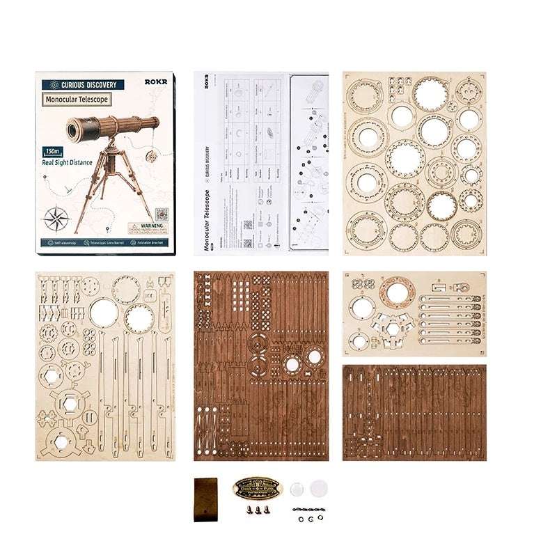 3D wooden puzzle game kit with telescope model pieces and instruction manual for children and adults assembly toy
