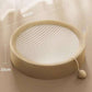 Round cat scratch board with sisal and teddy velvet material, 40cm diameter and 10cm height, beige color with attached ball toy