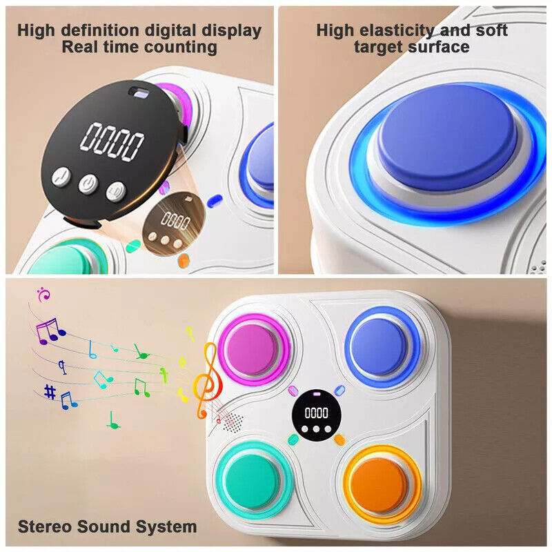 Smart Punching Boxing electronic music machine with LED, Bluetooth, digital display, and soft target surface for home training.