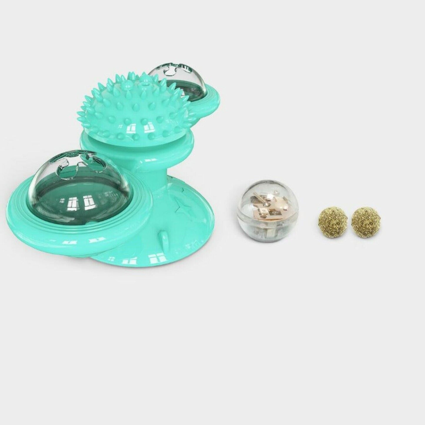 New Windmill Cat Toys Cute Rotating Interactive Cat Toy - Indoor Windmill Cat Toy With Suction Cup Catnip & Jagged Teeth Middle Ball, Smart Kitten Rotating Spinner Exercise Toy, Toothbrush & Massager - The Peppermint Room