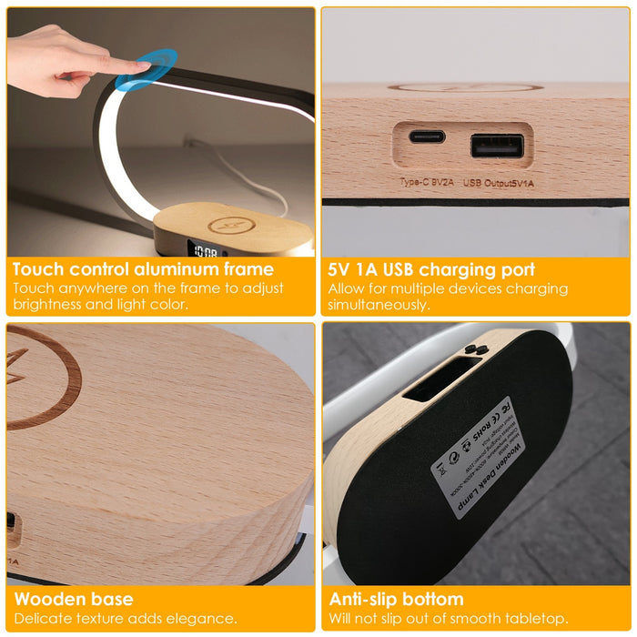 1 Set Bedside Table Lamp Touch Control Lamp With Clock Wireless Charging LED Desk Lamp Dimmable Nightstand Reading Lamp - The Peppermint Room