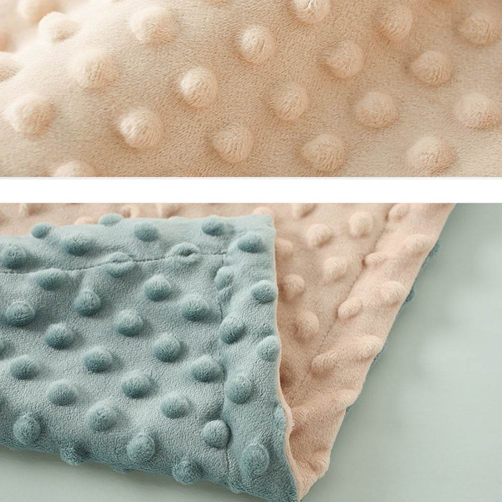Double-layer super soft baby blanket with dotted textured backing in beige and blue, 30x40 inch toddler swaddle receiving blanket