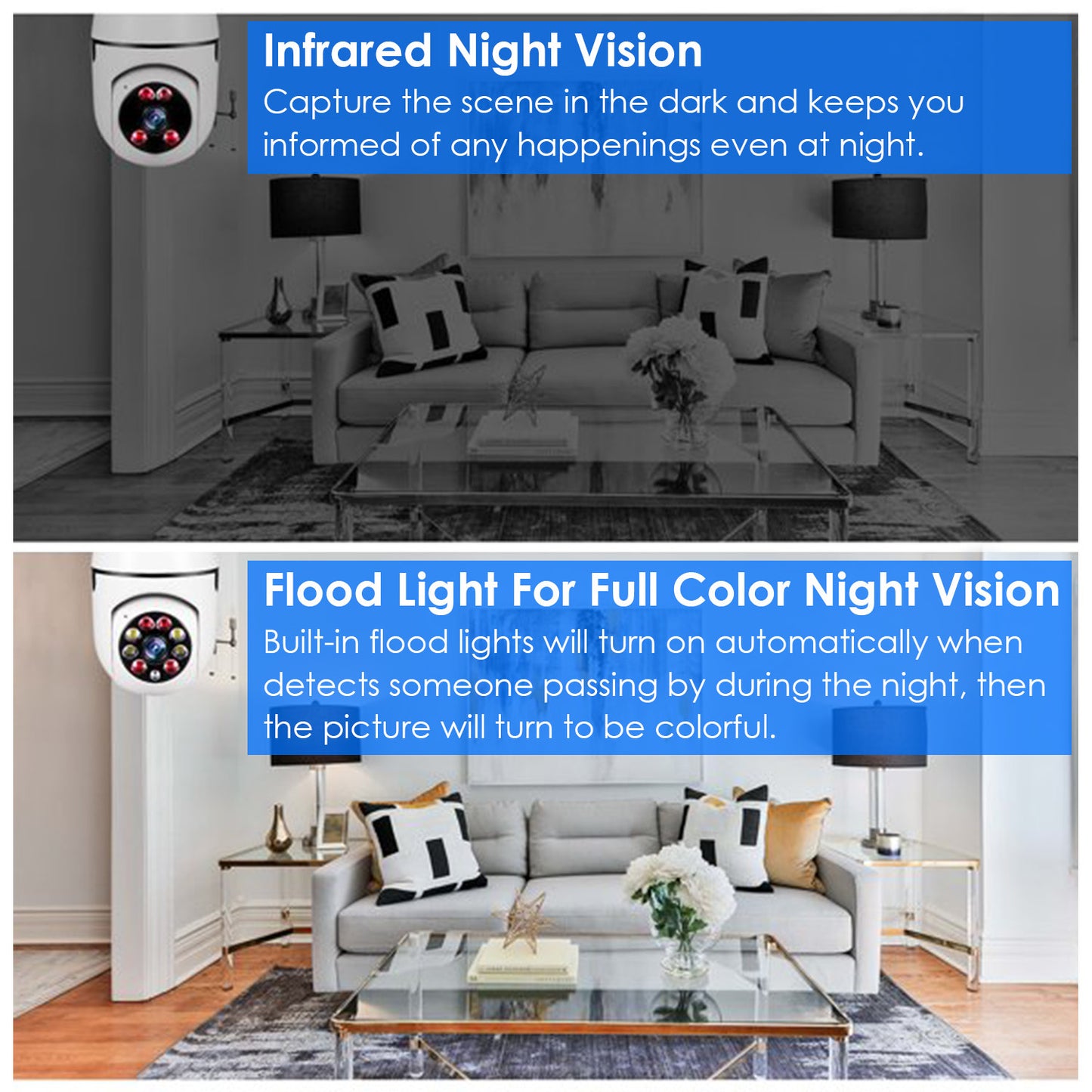 1Pc E27 WiFi Bulb Camera 1080P FHD WiFi IP Pan Tilt Security Surveillance Camera With Two-Way Audio Night Vision Motion Detection Function APP Control - The Peppermint Room