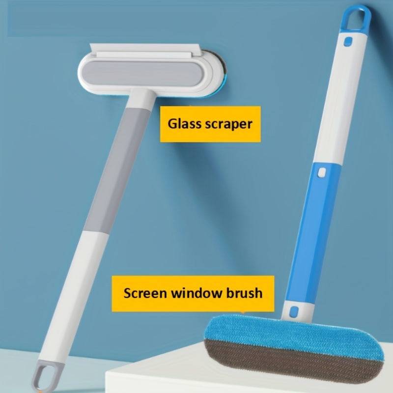 Multi-functional window cleaning brush with glass scraper and screen window brush for home and car use