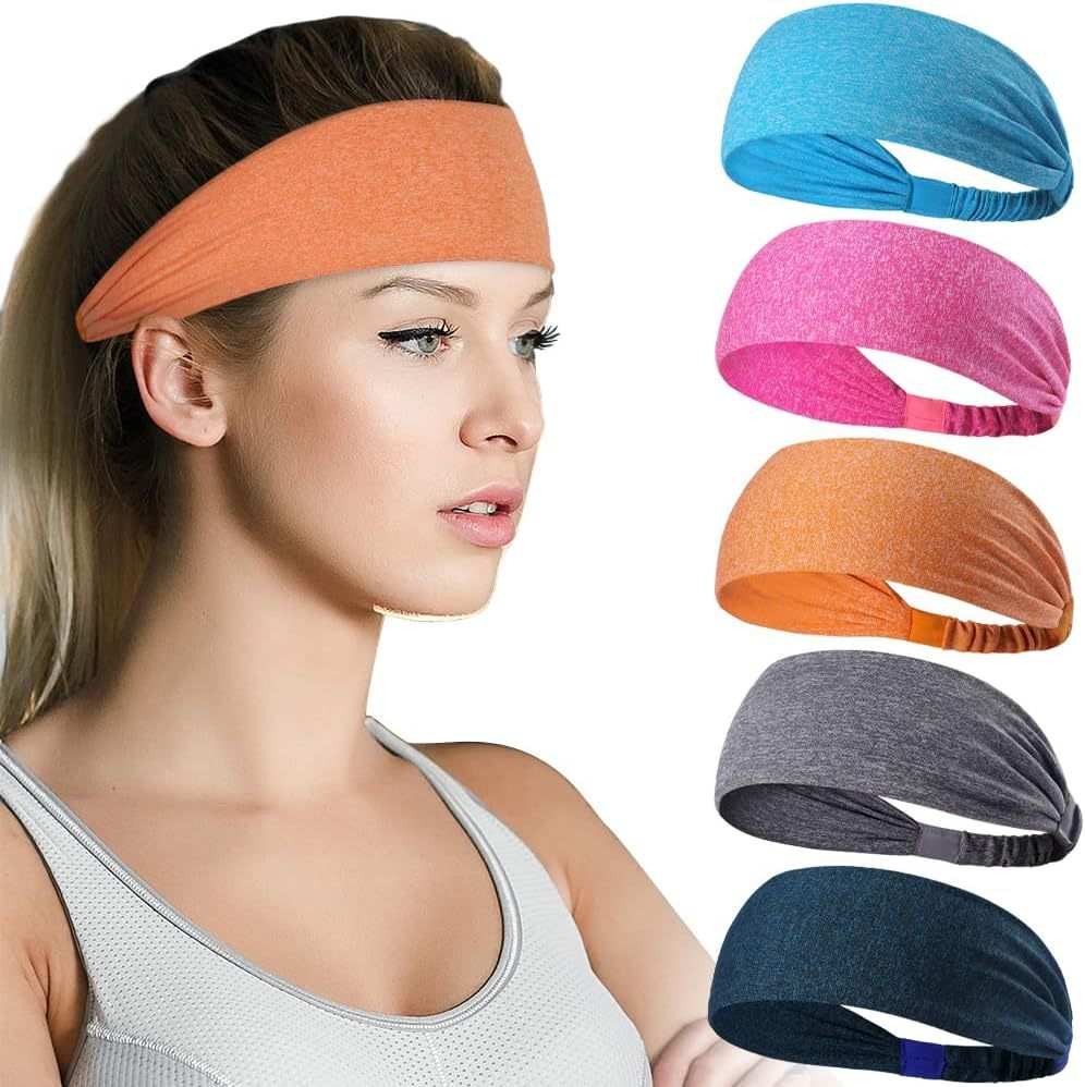 5-Pack- Unisex Sports Fitness Headband And Sweatband - The Peppermint Room