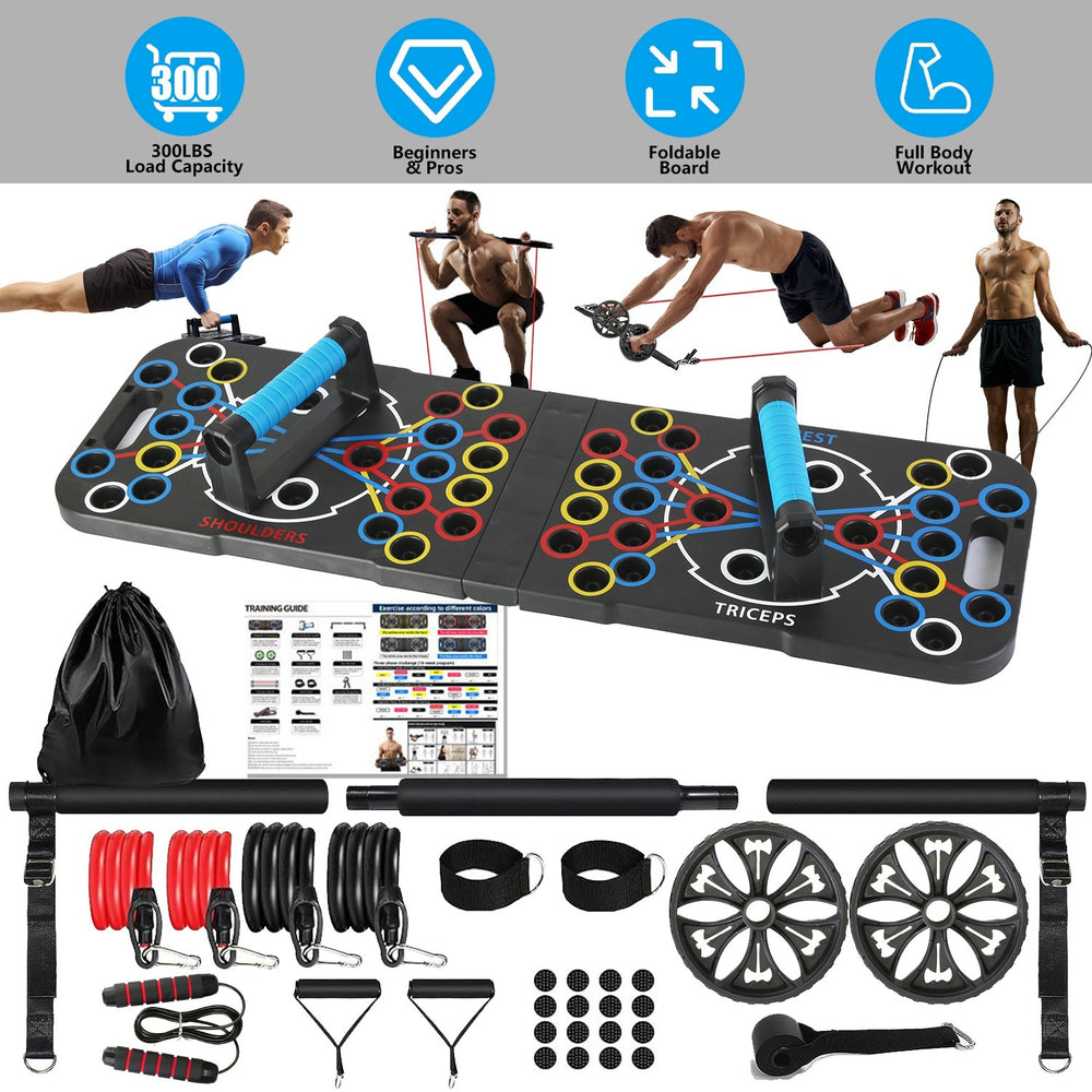 Multifunctional Push Up Board Home Strength Training Equipment With 15 Fitness Accessories Pilates Bar Resistance Band Roller Wheel Full Body Workout Home Gym Equipment - The Peppermint Room