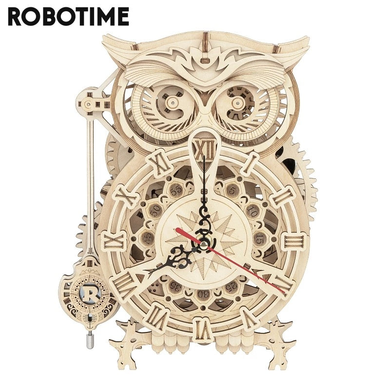 Robotime Rokr Creative DIY Toys 3D Owl Wooden Clock Building Block Kits For Children Christmas Gifts Home Decoration LK503 - The Peppermint Room